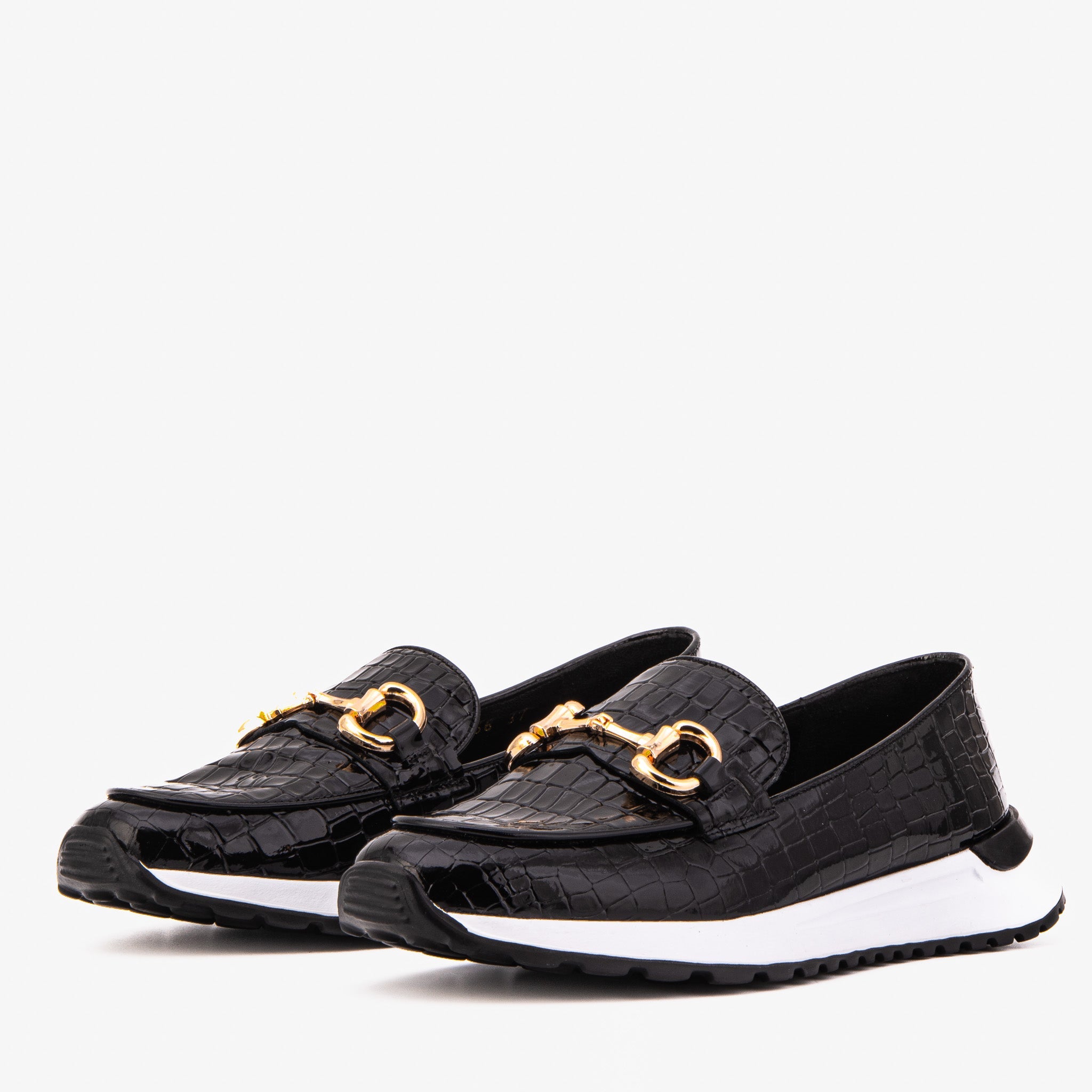 The Milan Black Croc-Embossed Patent Leather Sneaker On Sale