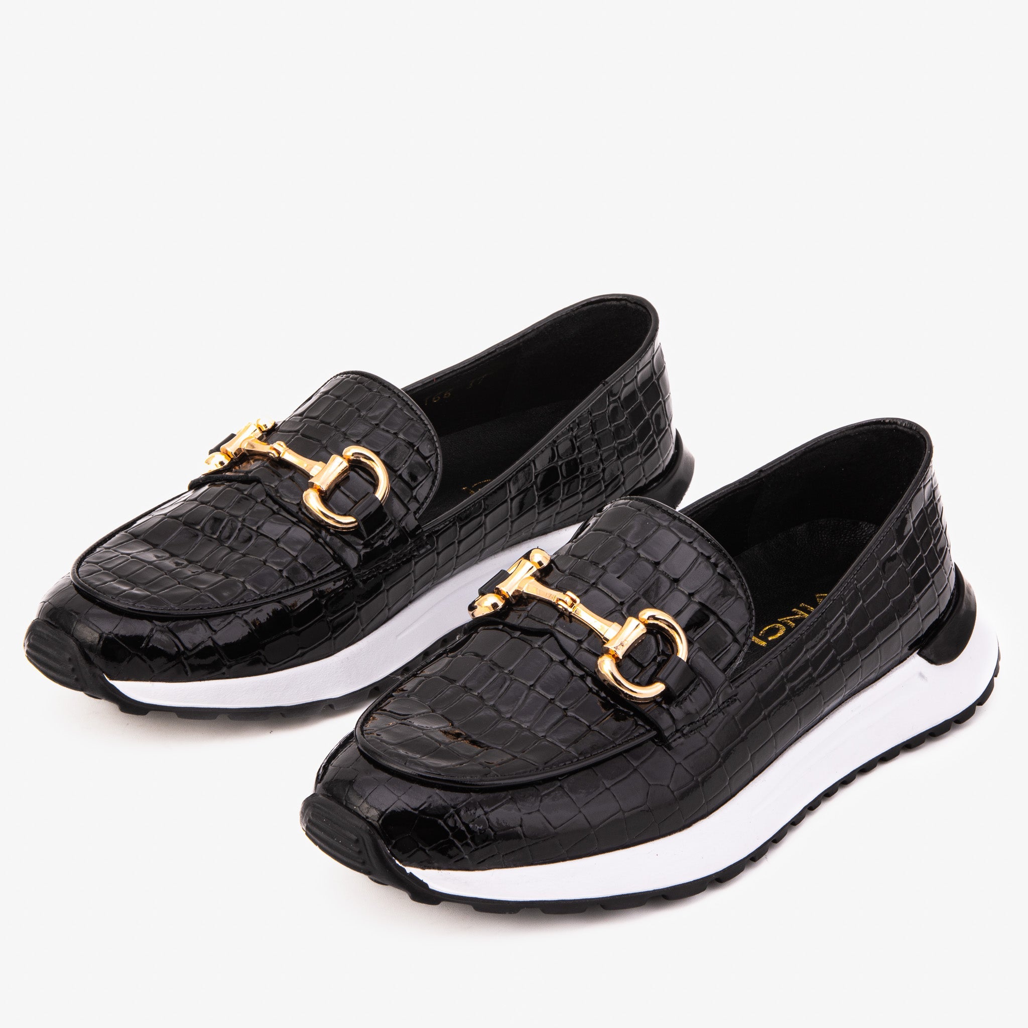 The Milan Black Croc-Embossed Patent Leather Sneaker On Sale