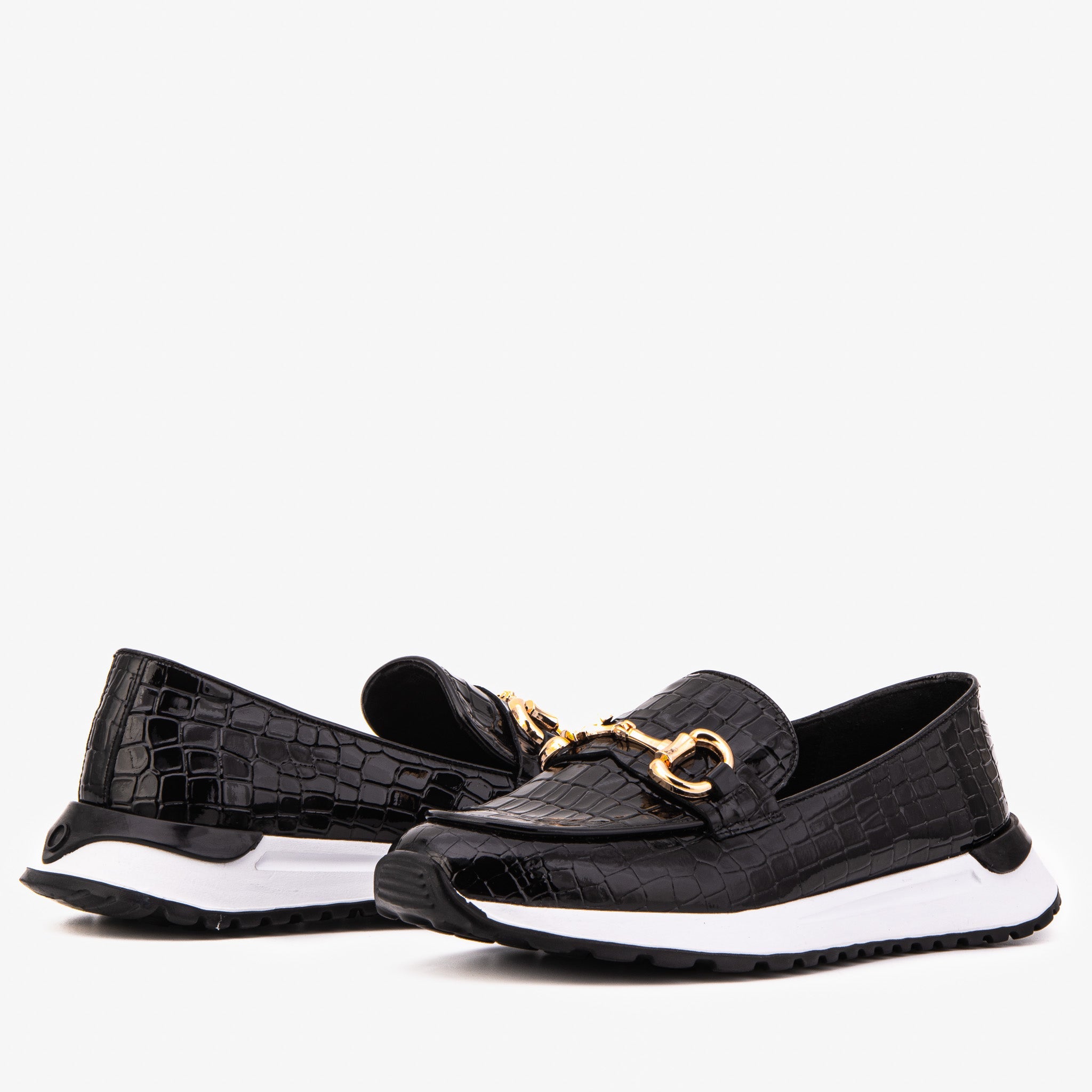 The Milan Black Croc-Embossed Patent Leather Sneaker On Sale