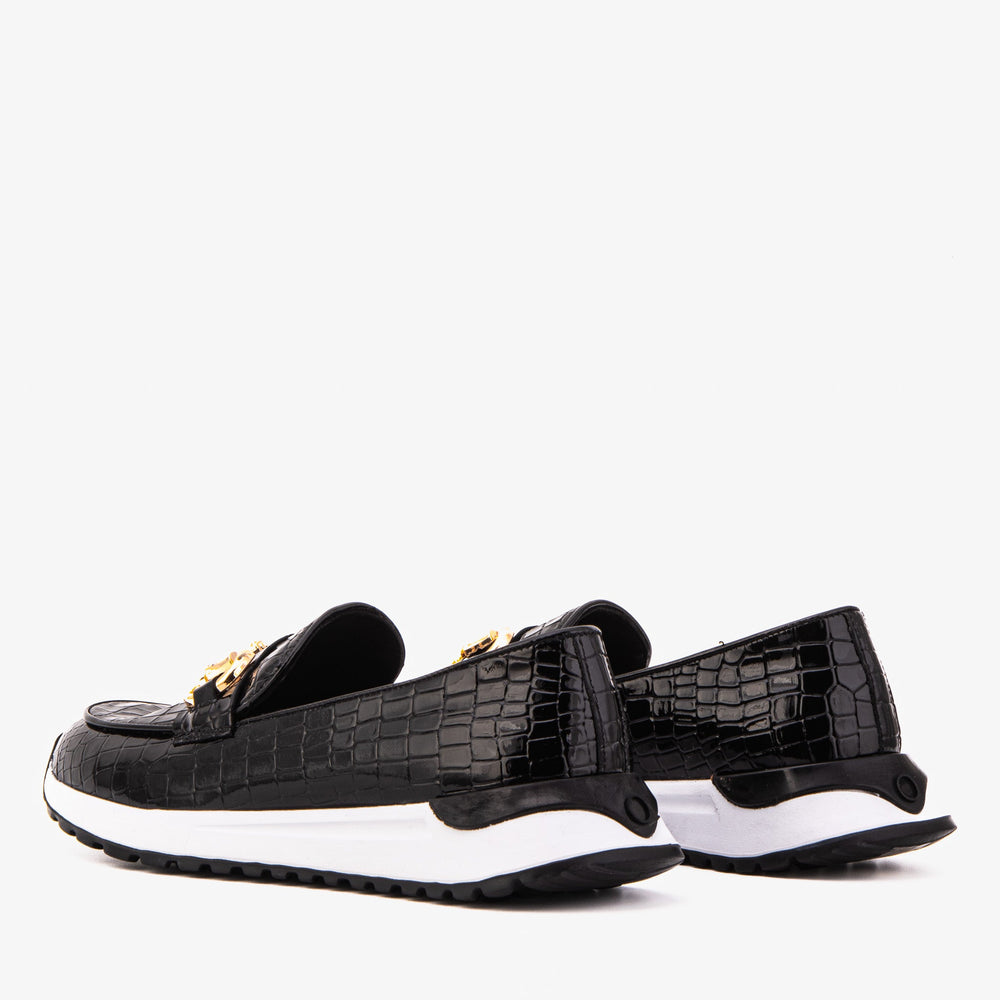 The Milan Black Croc-Embossed Patent Leather Sneaker On Sale