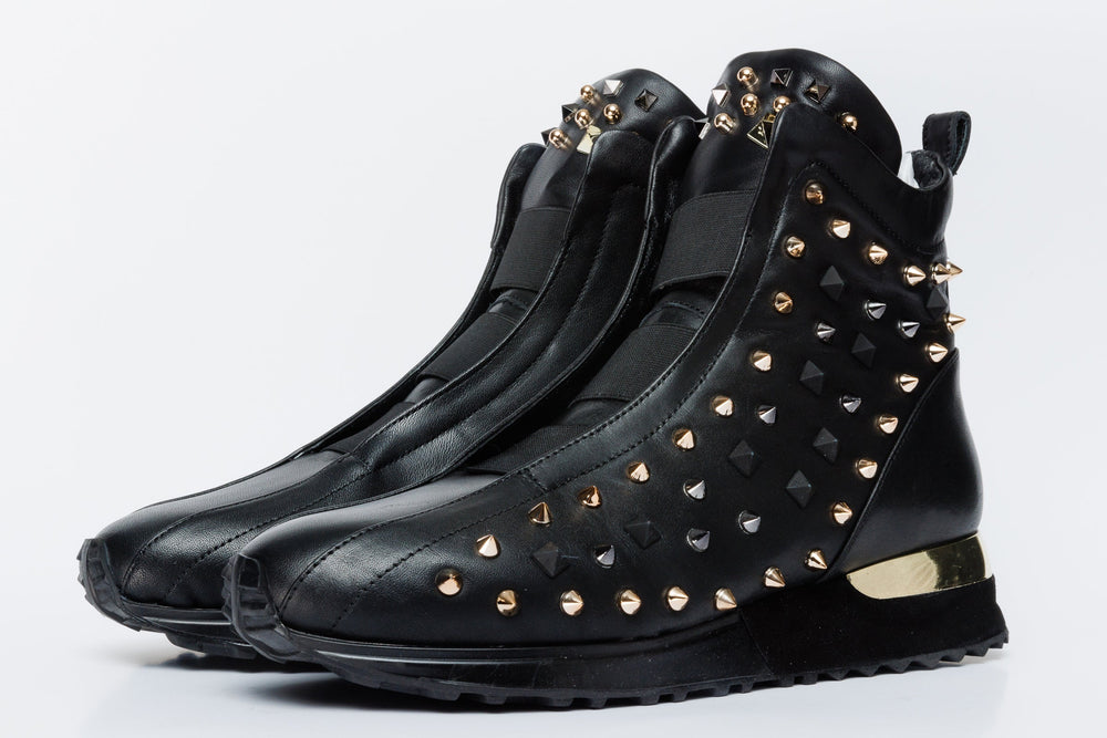 The Infanta High-Top Black Spike Leather Sneaker Limited Edition For Sale