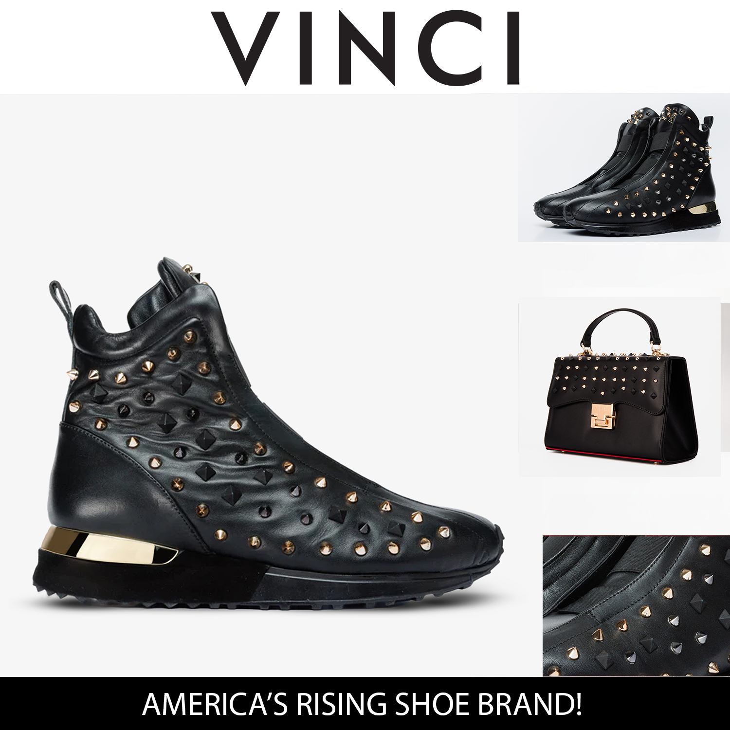 The Infanta High-Top Black Spike Leather Sneaker Limited Edition For Sale
