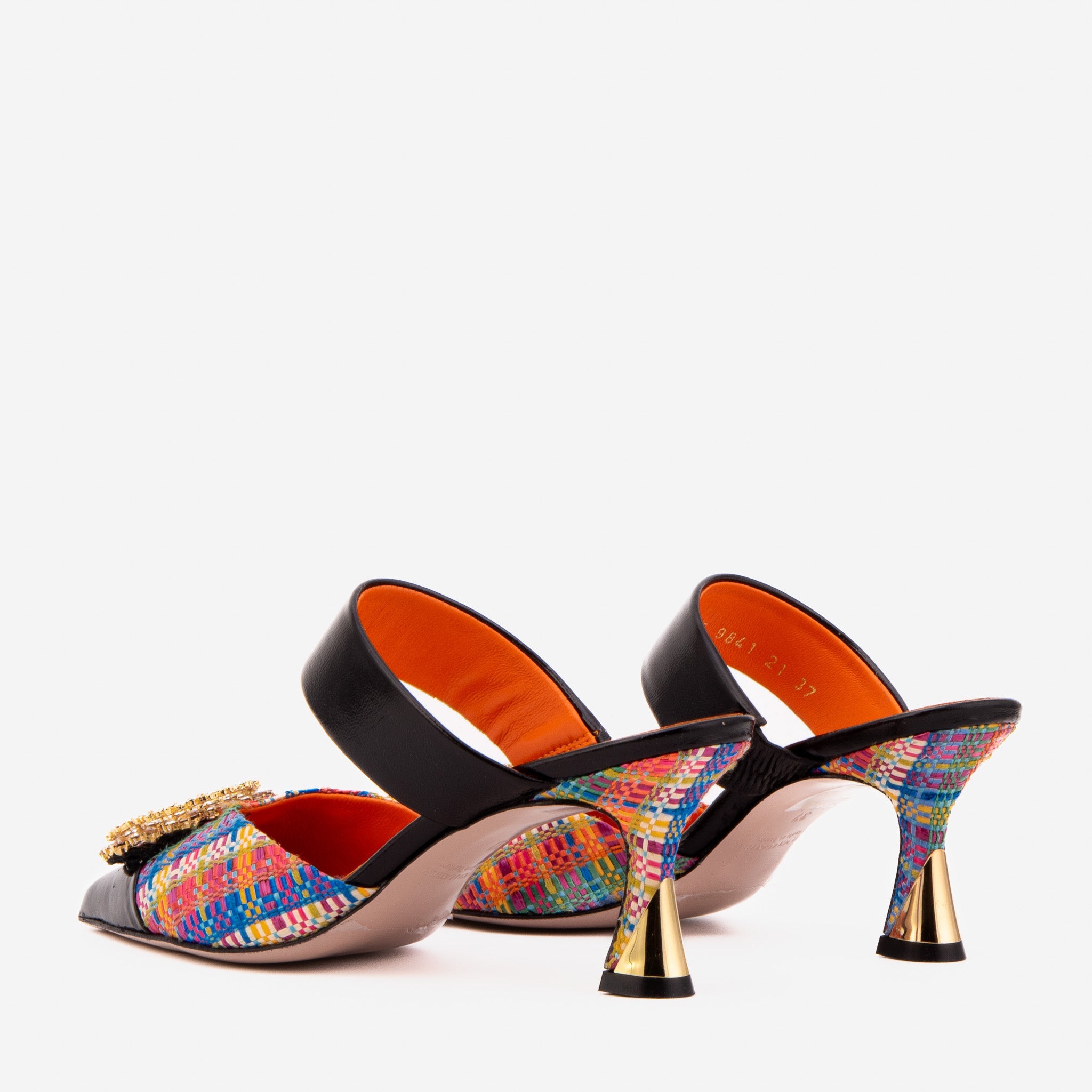 The Valencia Multicolor Leather Jewel Heel Mule Sandal Fine Craftsmanship