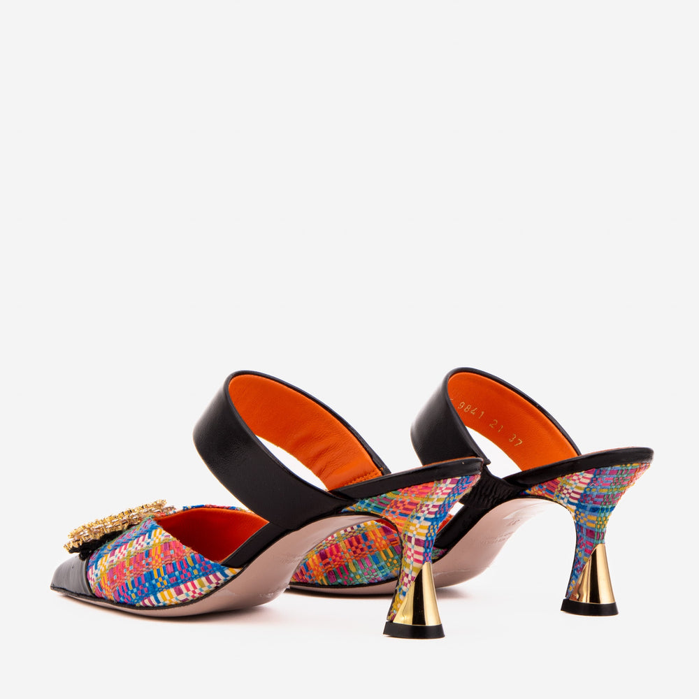The Valencia Multicolor Leather Jewel Heel Mule Sandal Fine Craftsmanship