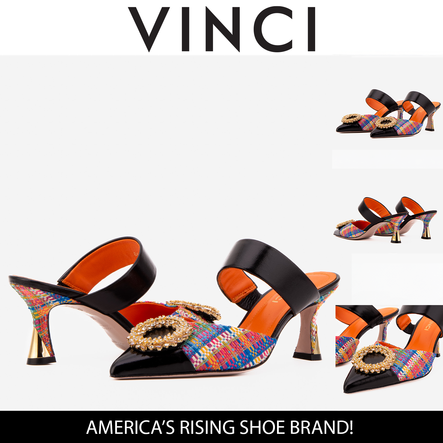 The Valencia Multicolor Leather Jewel Heel Mule Sandal Fine Craftsmanship