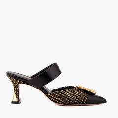 The Valencia Black Gold Jewel Heel Mule Sandal On Sale