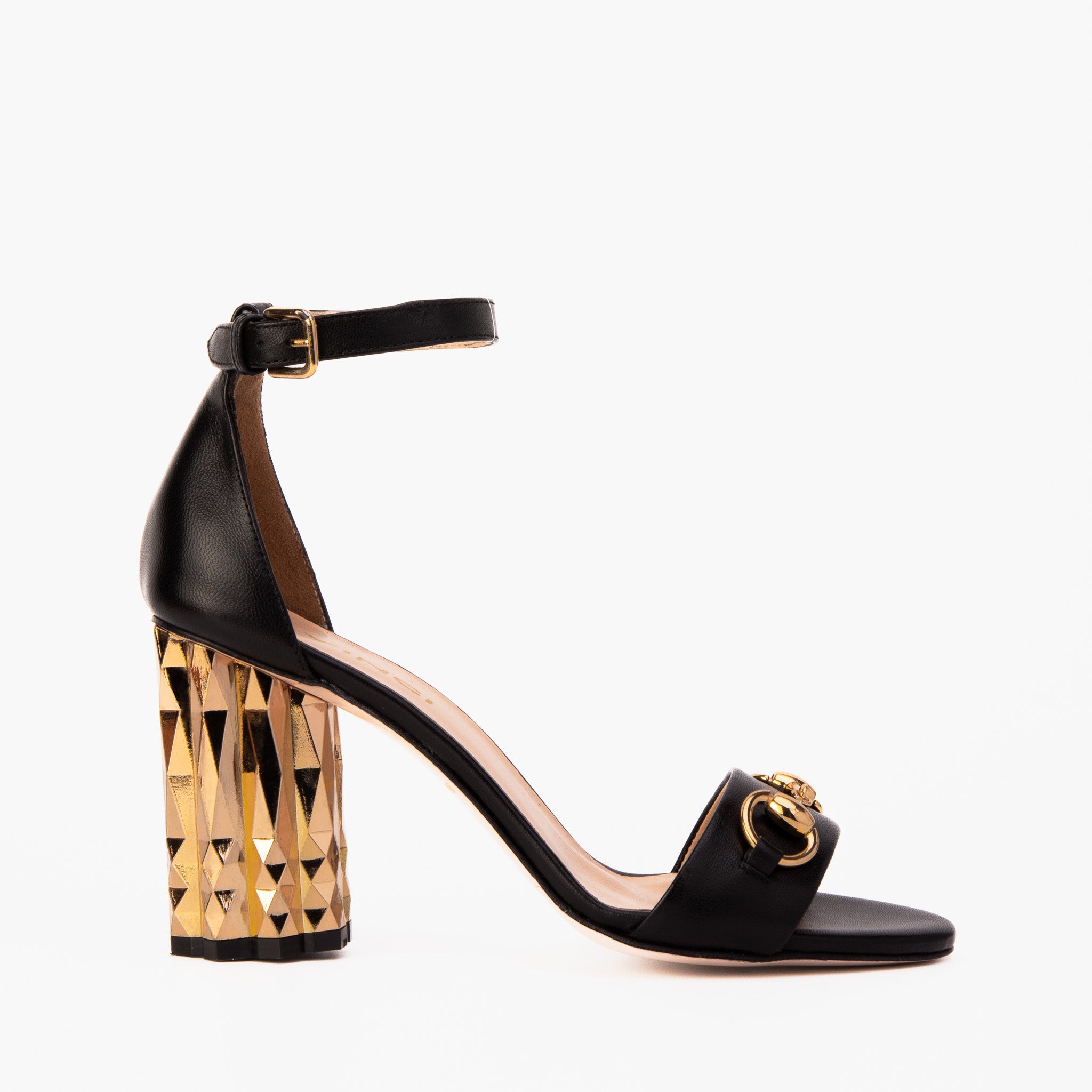The Avlonya Block Heel Black Leather Ankle Strap Sandal Fine Craftsmanship