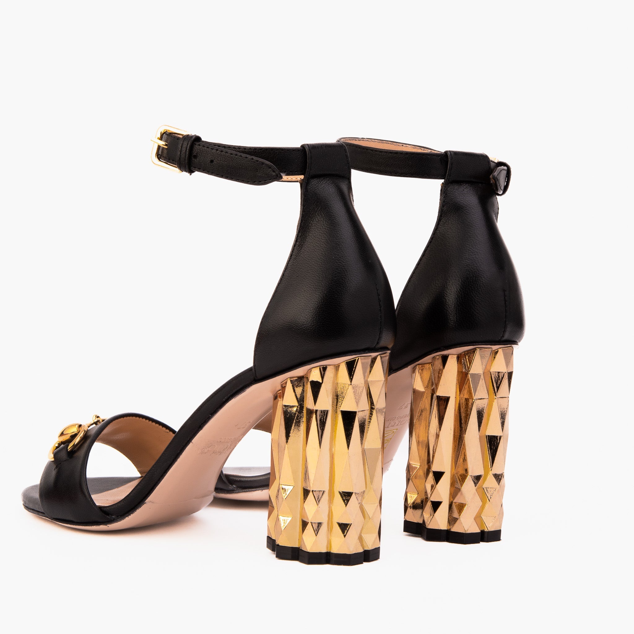 The Avlonya Block Heel Black Leather Ankle Strap Sandal Fine Craftsmanship