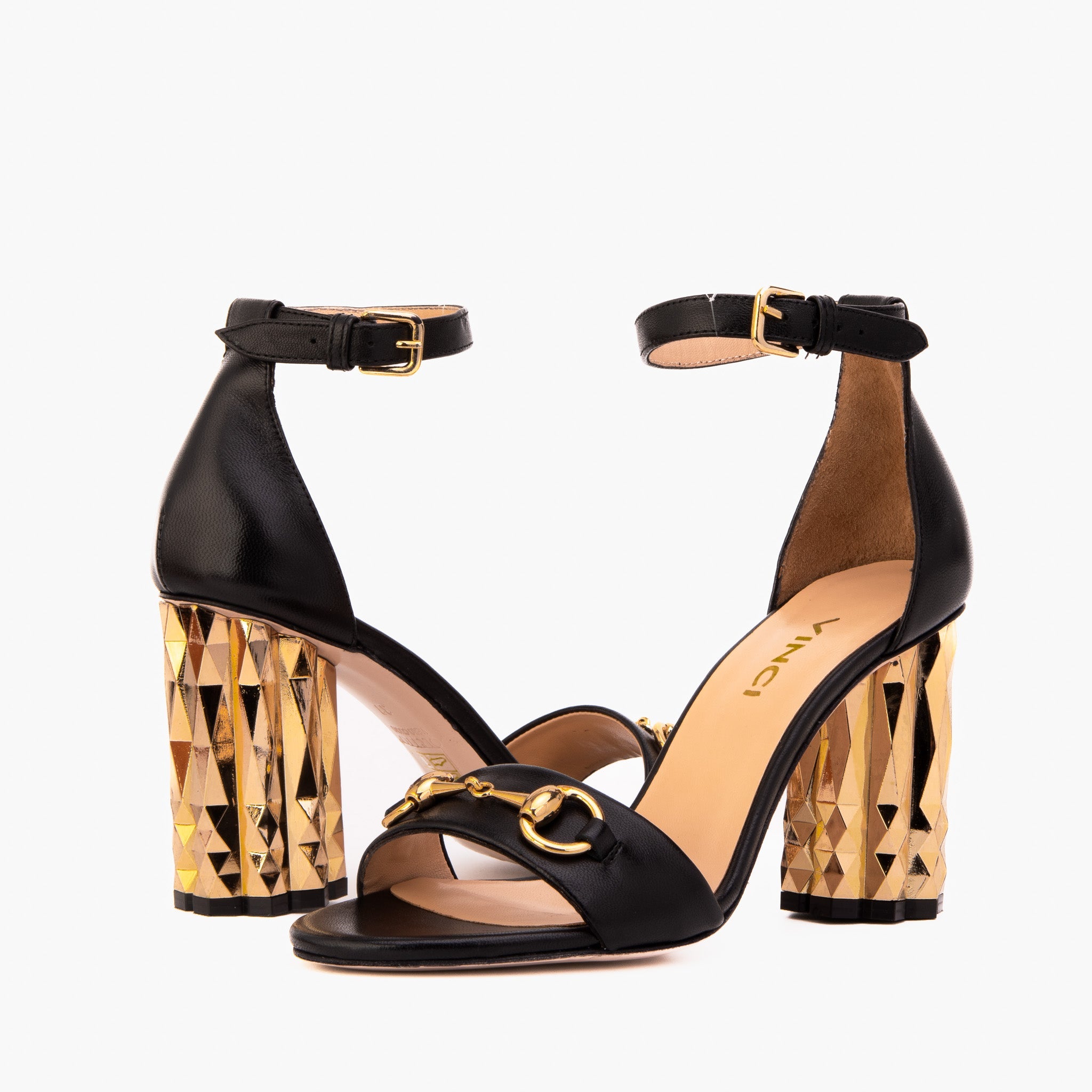 The Avlonya Block Heel Black Leather Ankle Strap Sandal Fine Craftsmanship