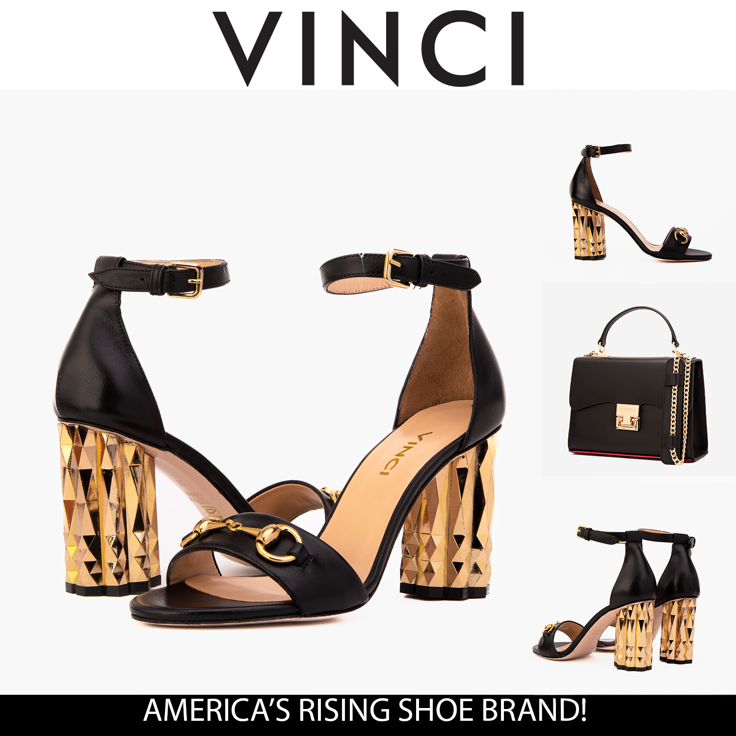 The Avlonya Block Heel Black Leather Ankle Strap Sandal Fine Craftsmanship