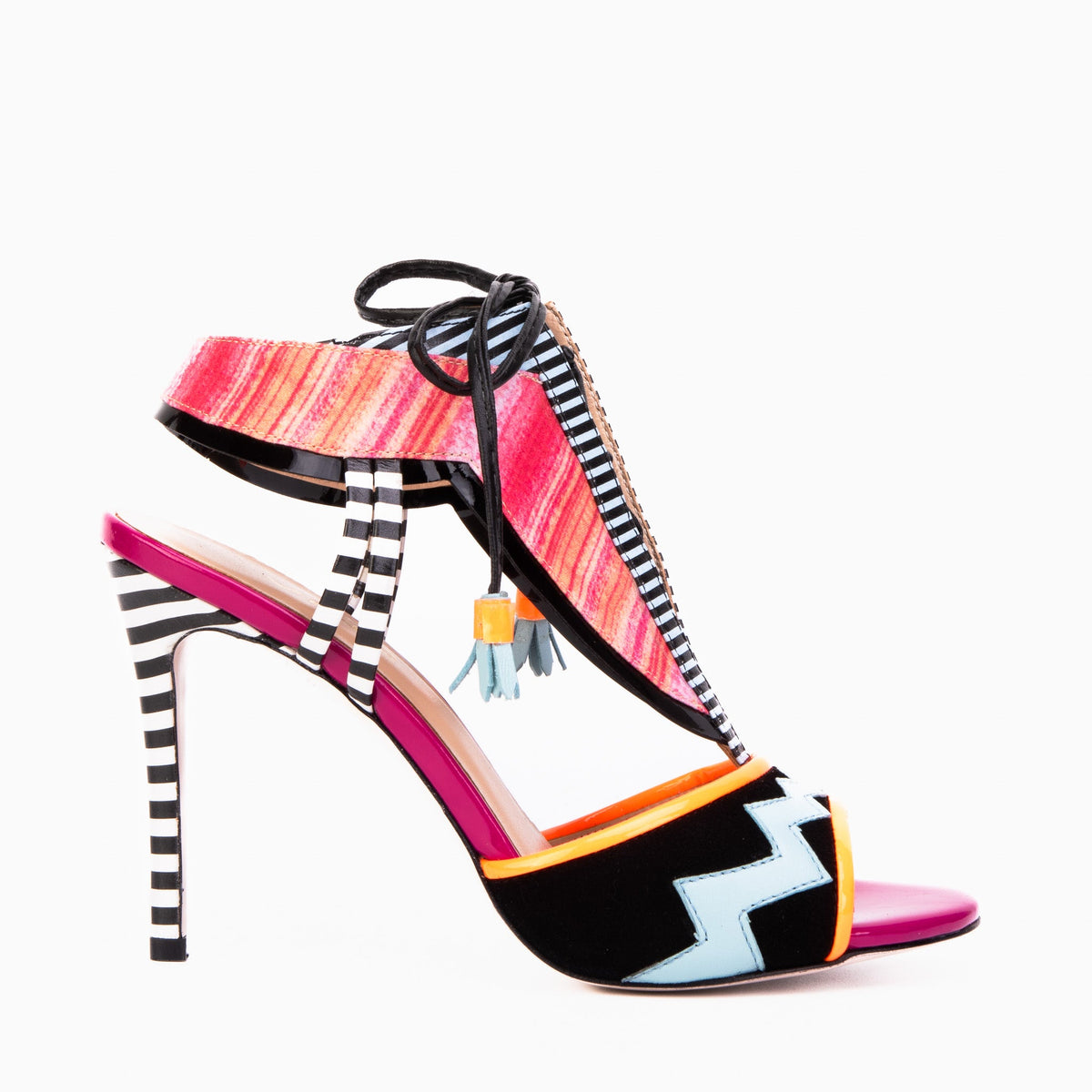 The Santa Amaro Multicolor T-Strap Lace-Up Leather Sandal On Sale