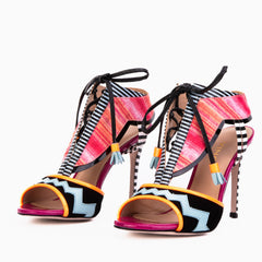 The Santa Amaro Multicolor T-Strap Lace-Up Leather Sandal On Sale