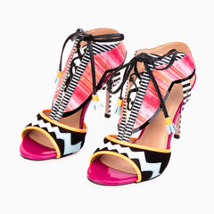 The Santa Amaro Multicolor T-Strap Lace-Up Leather Sandal On Sale