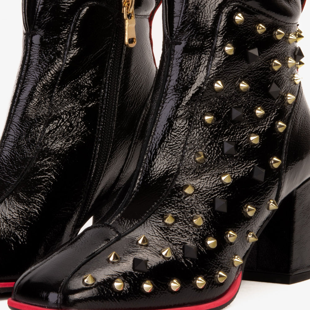 The Infanta Black Leather Block Heel Boot All New