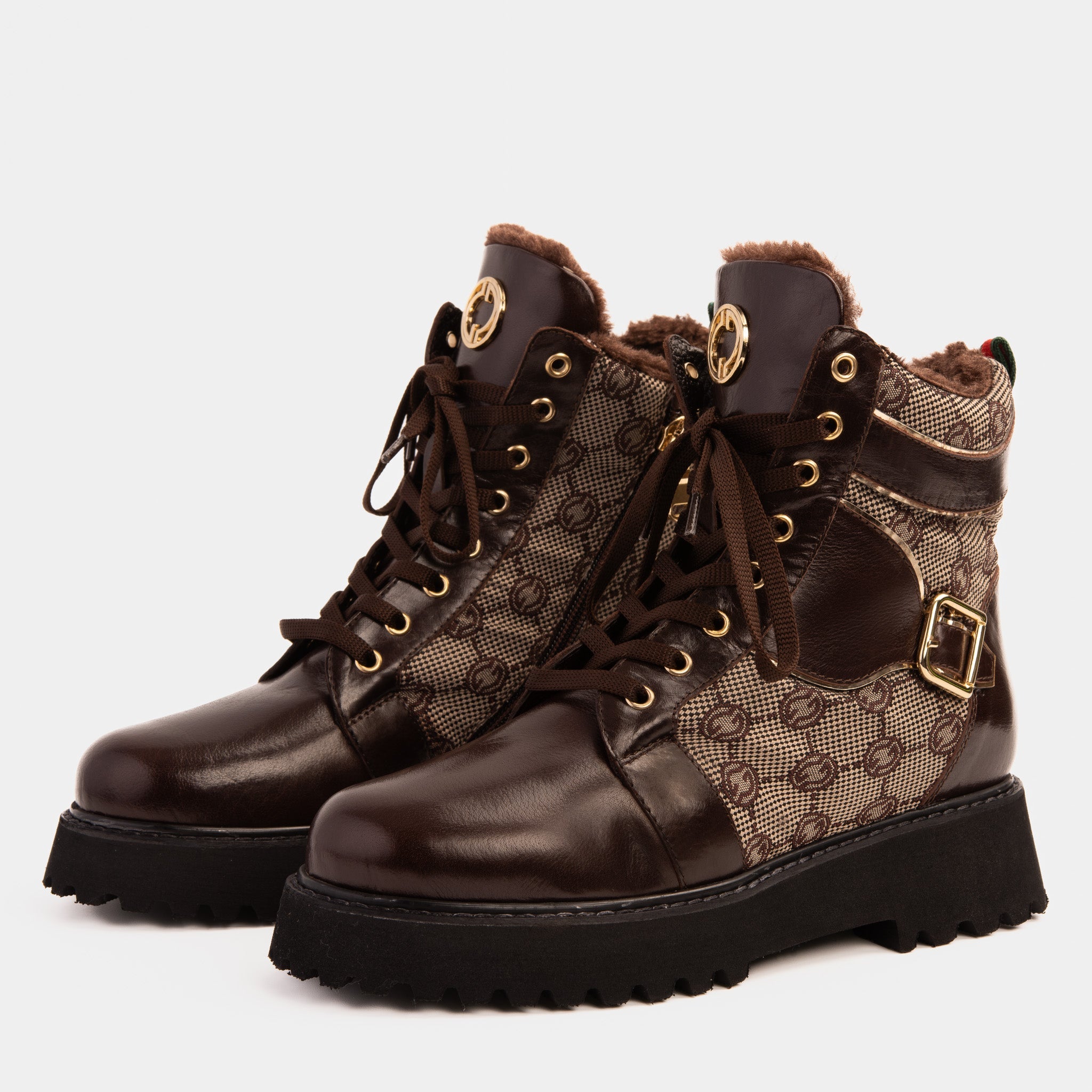 The Boston Brown Leather Lace-Up Ankle Boot With a Side Zipper Universal Fit