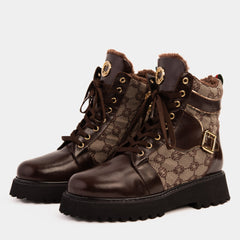 The Boston Brown Leather Lace-Up Ankle Boot With a Side Zipper Universal Fit