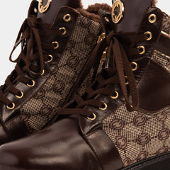 The Boston Brown Leather Lace-Up Ankle Boot With a Side Zipper Universal Fit
