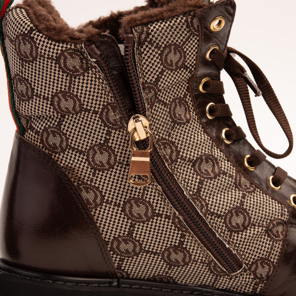 The Boston Brown Leather Lace-Up Ankle Boot With a Side Zipper Universal Fit