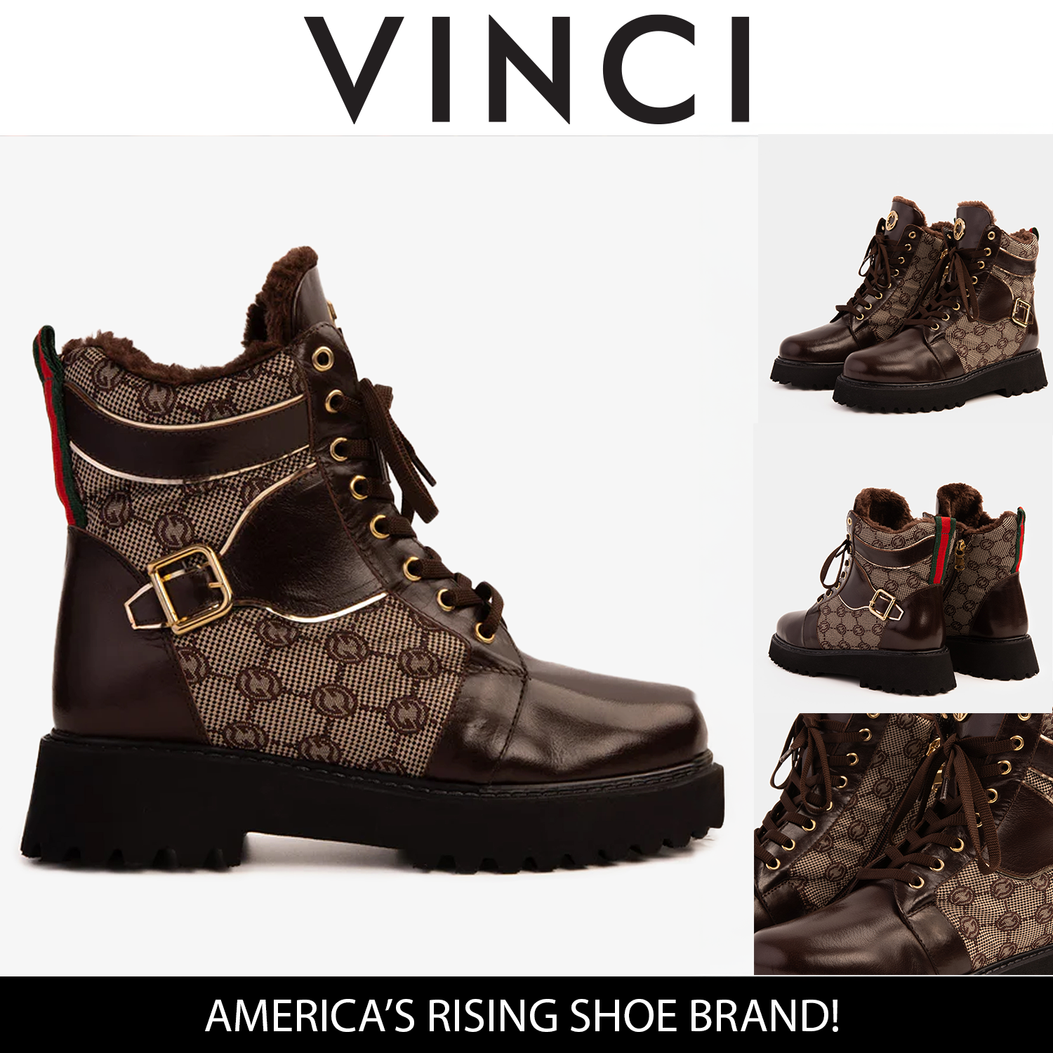 The Boston Brown Leather Lace-Up Ankle Boot With a Side Zipper Universal Fit