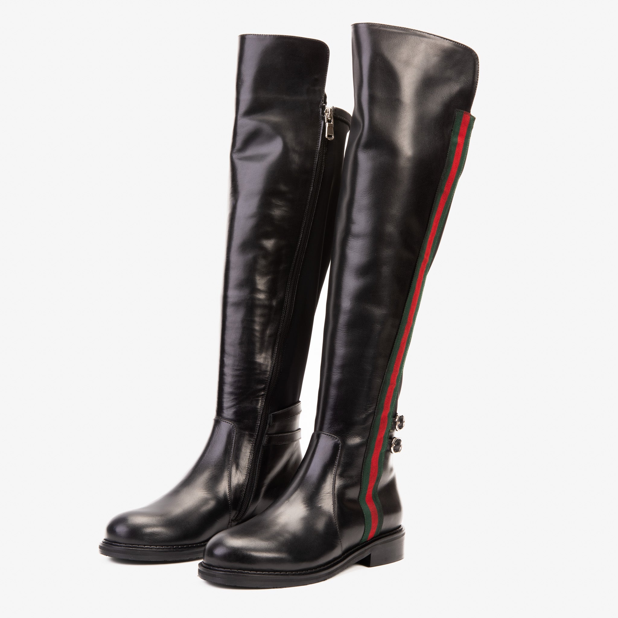 The Manhattan Luxe Black Leather Knee - High Boot On Sale