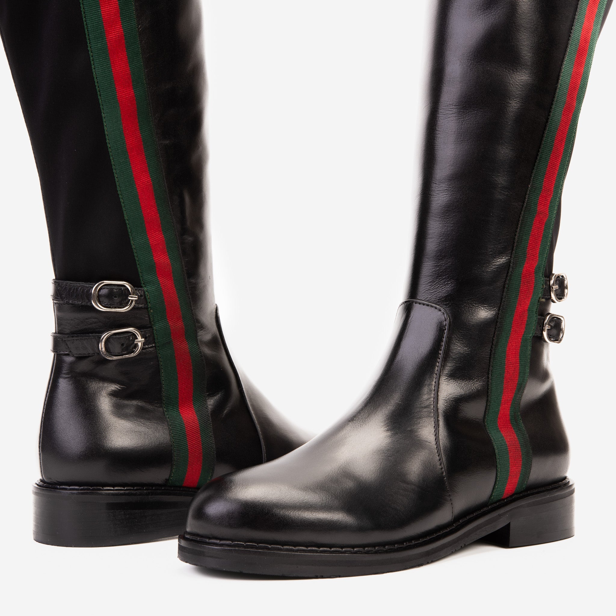The Manhattan Luxe Black Leather Knee - High Boot On Sale