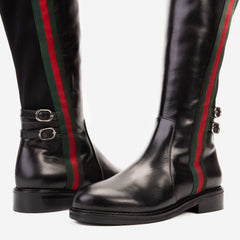 The Manhattan Luxe Black Leather Knee - High Boot On Sale