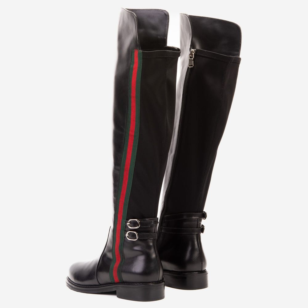 The Manhattan Luxe Black Leather Knee - High Boot On Sale