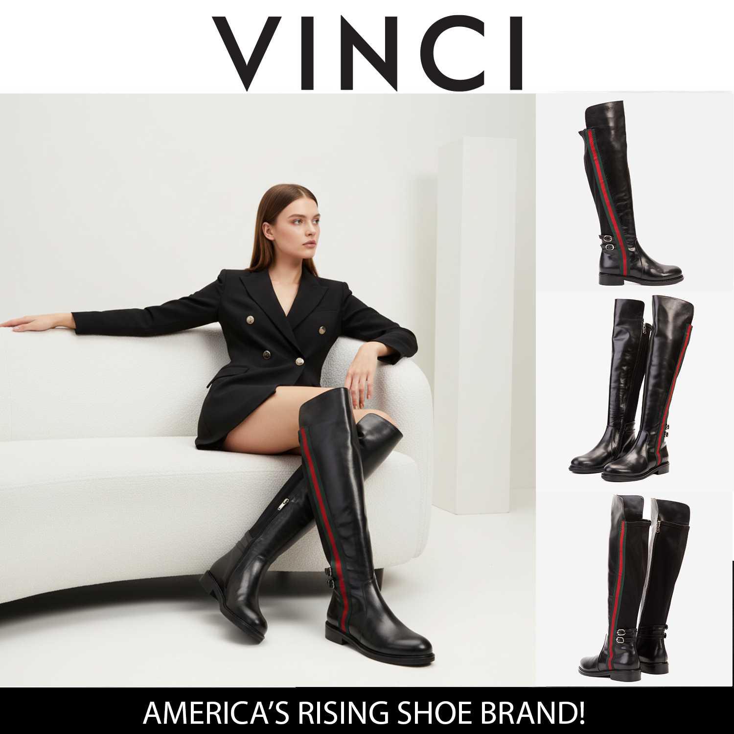 The Manhattan Luxe Black Leather Knee - High Boot On Sale
