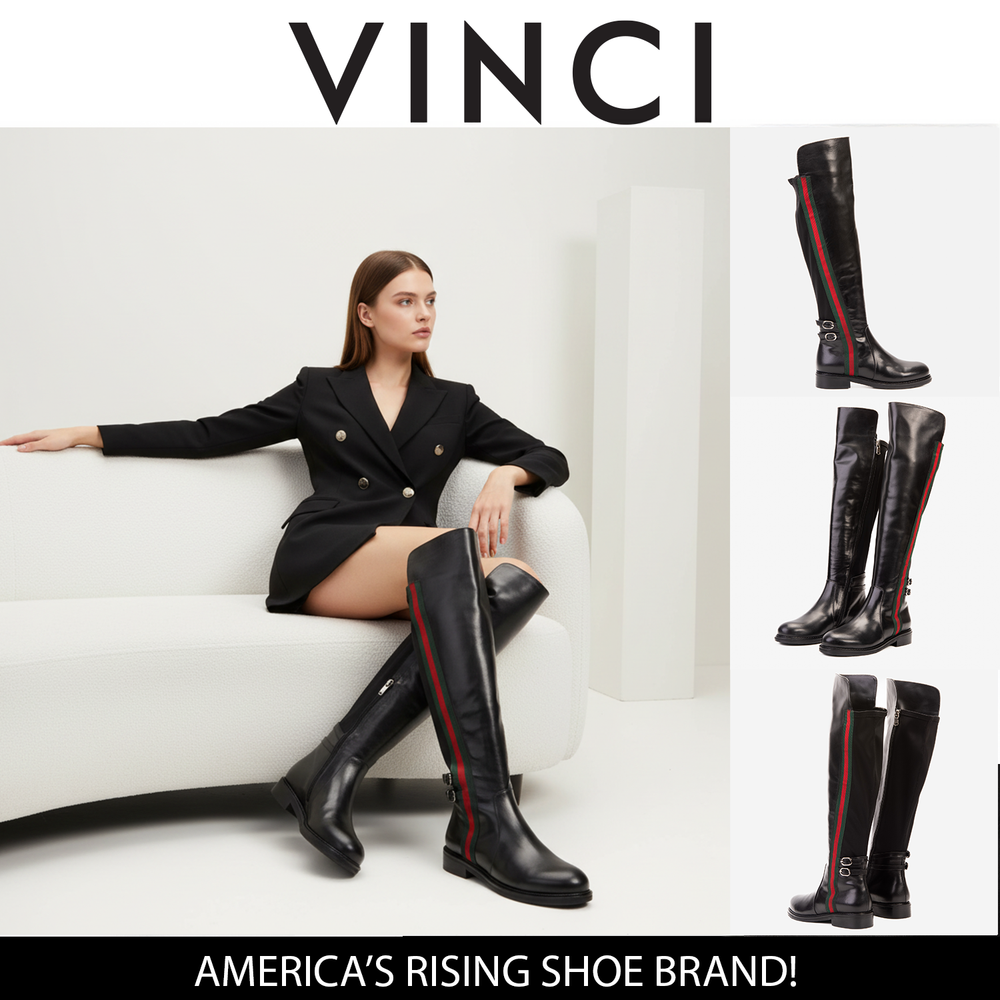 The Manhattan Luxe Black Leather Knee - High Boot On Sale