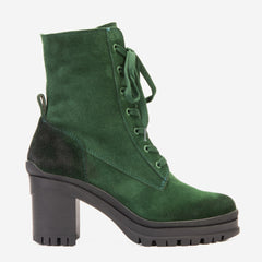 The Elera Green Leather Block Heel Boot For Sale