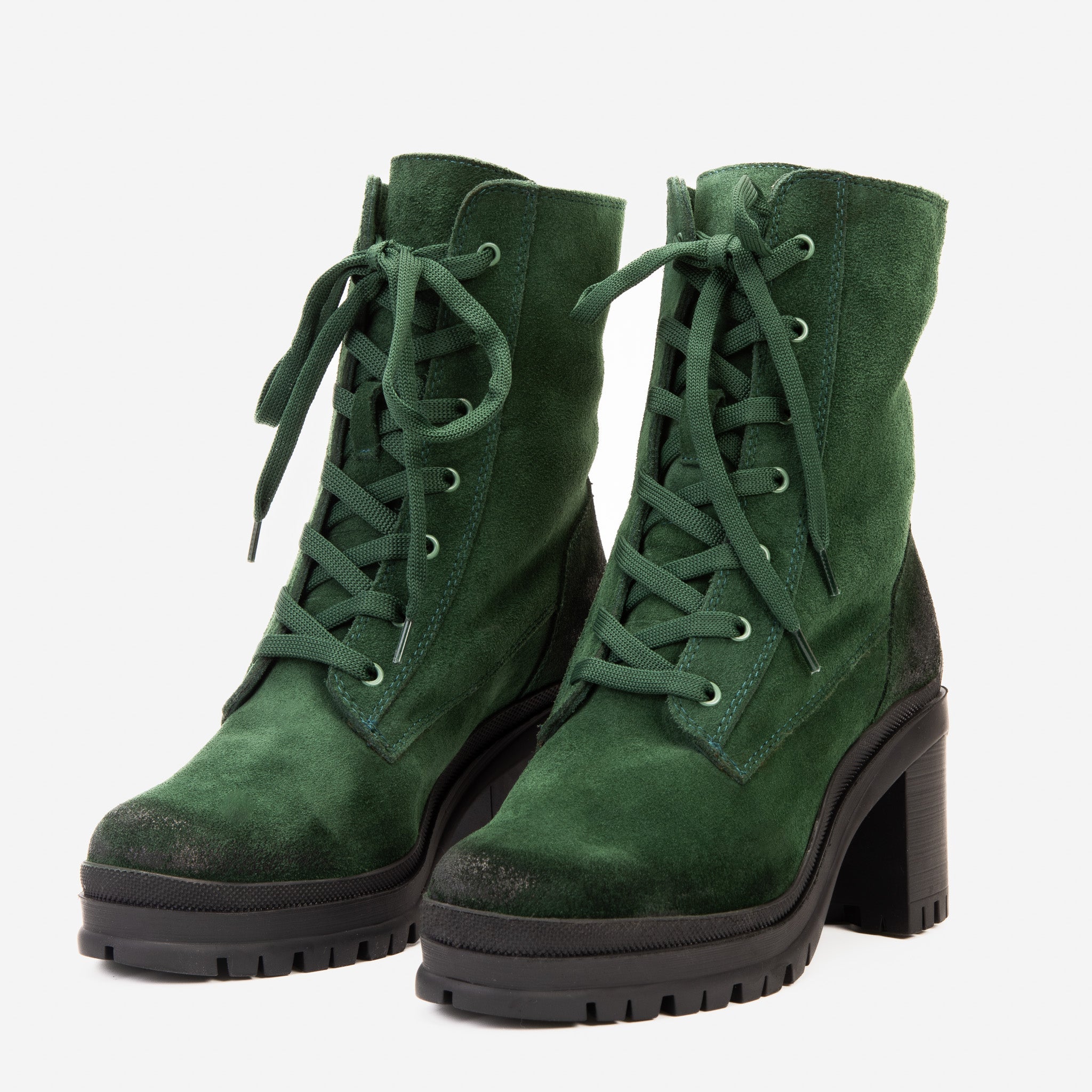 The Elera Green Leather Block Heel Boot For Sale