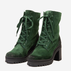The Elera Green Leather Block Heel Boot For Sale