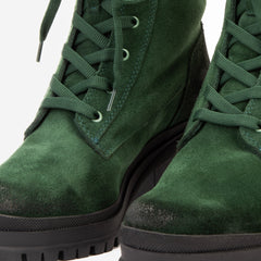 The Elera Green Leather Block Heel Boot For Sale