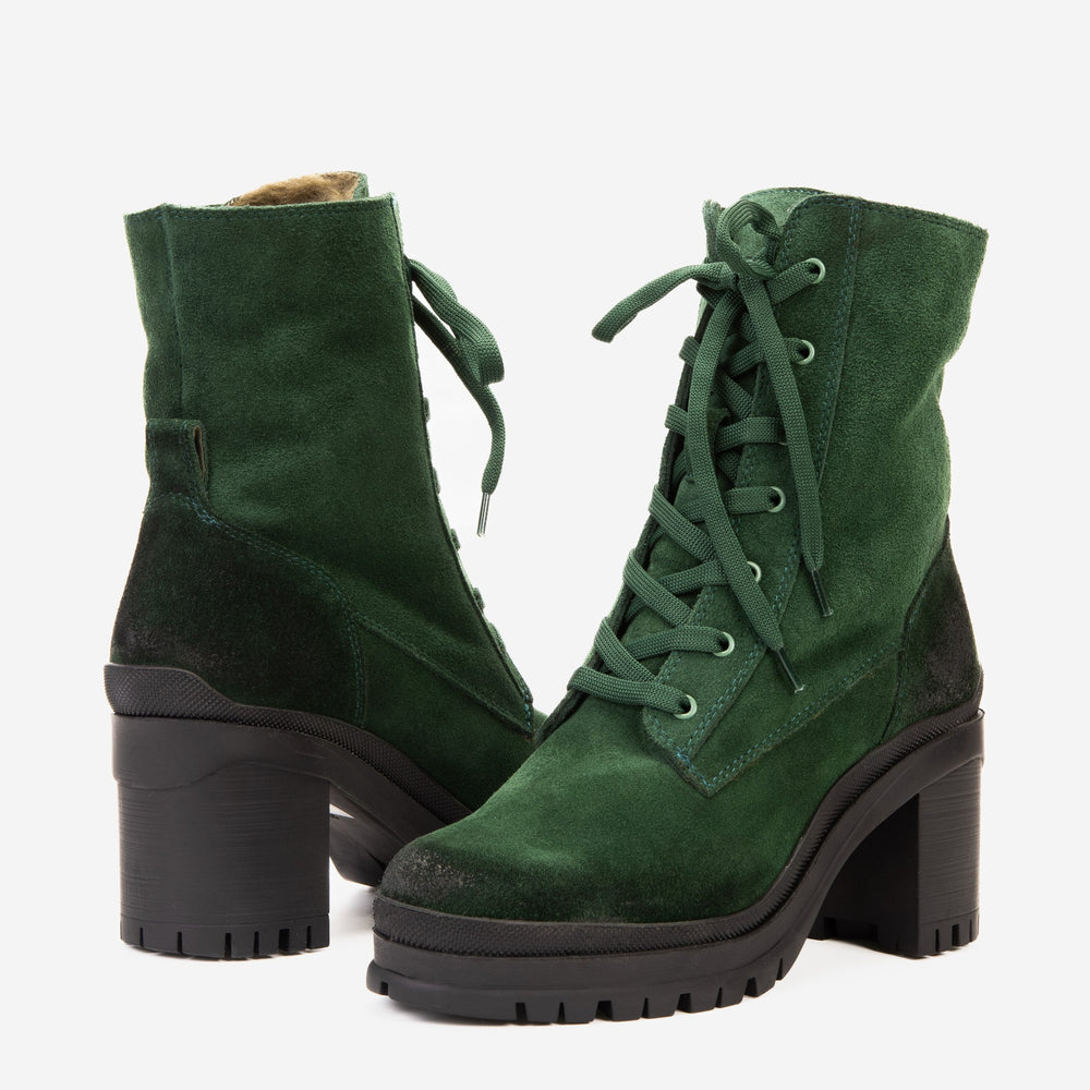 The Elera Green Leather Block Heel Boot For Sale