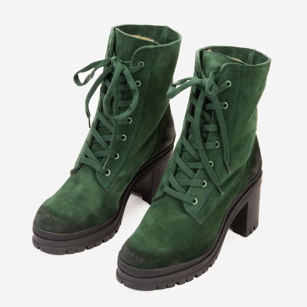 The Elera Green Leather Block Heel Boot For Sale