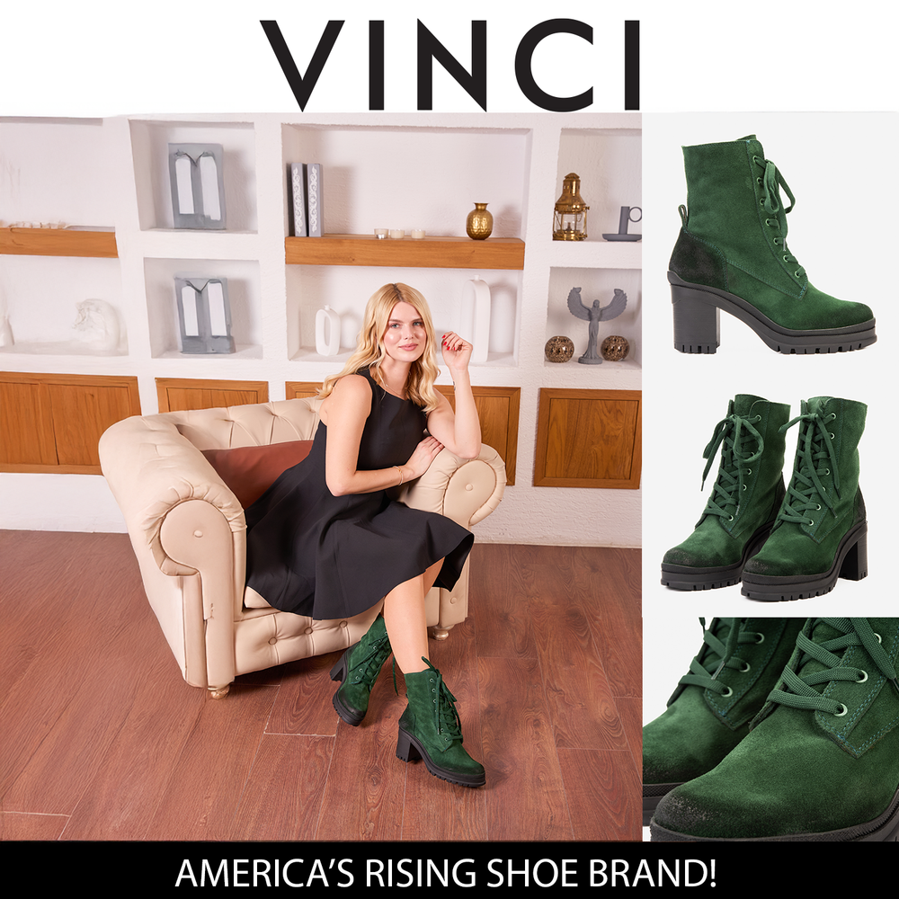 The Elera Green Leather Block Heel Boot For Sale