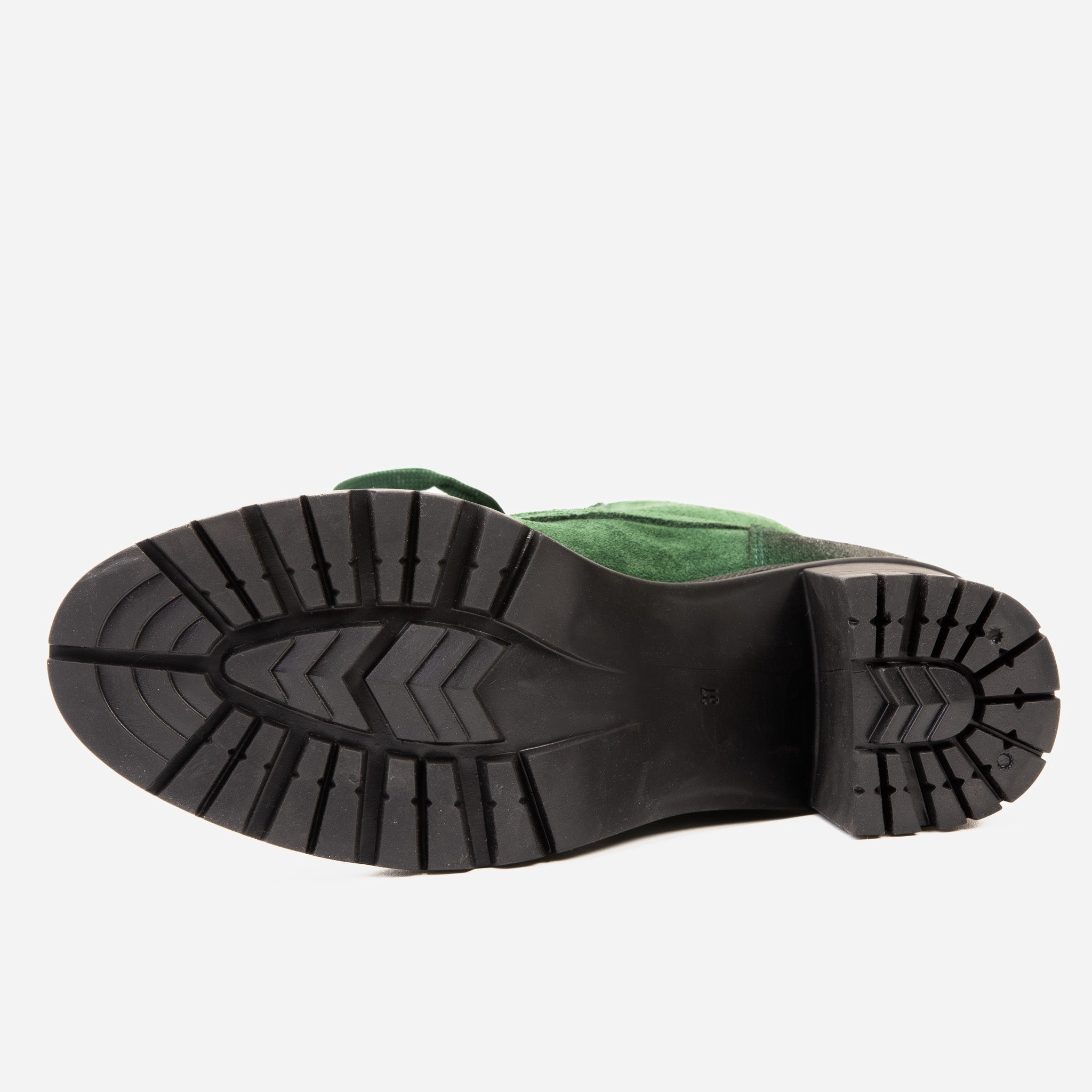 The Elera Green Leather Block Heel Boot For Sale
