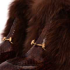 The Izmir Brown Patent Leather Natural Fur Mid Calf Boot All New