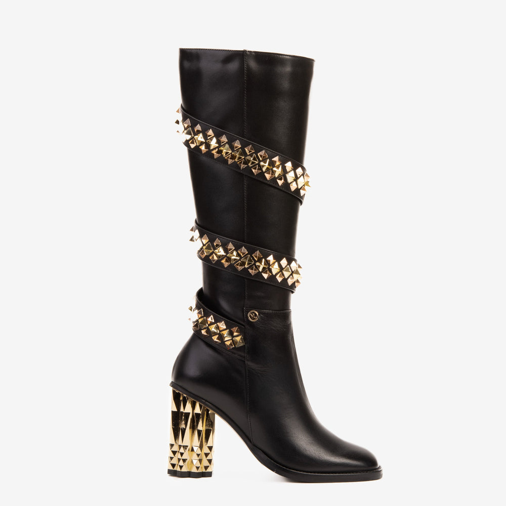 The Gladiator Black Leather Knee High Boot Universal Fit