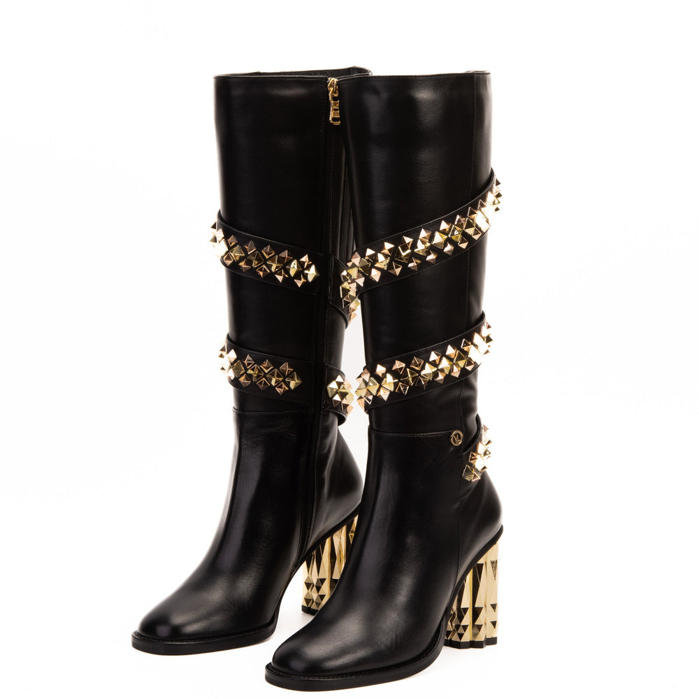 The Gladiator Black Leather Knee High Boot Universal Fit