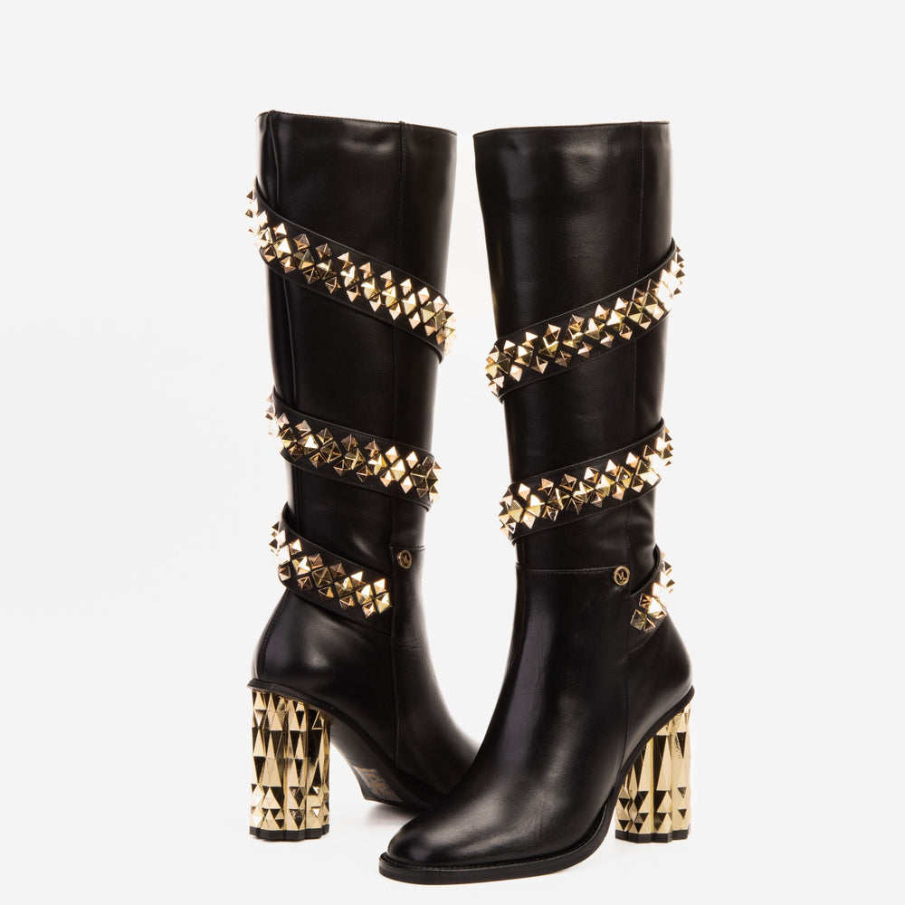 The Gladiator Black Leather Knee High Boot Universal Fit