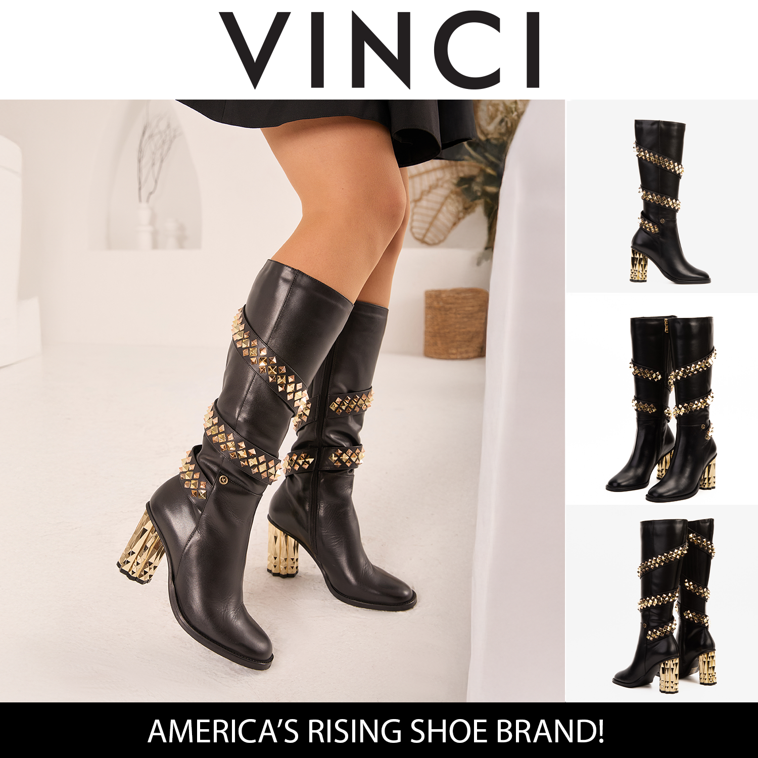 The Gladiator Black Leather Knee High Boot Universal Fit