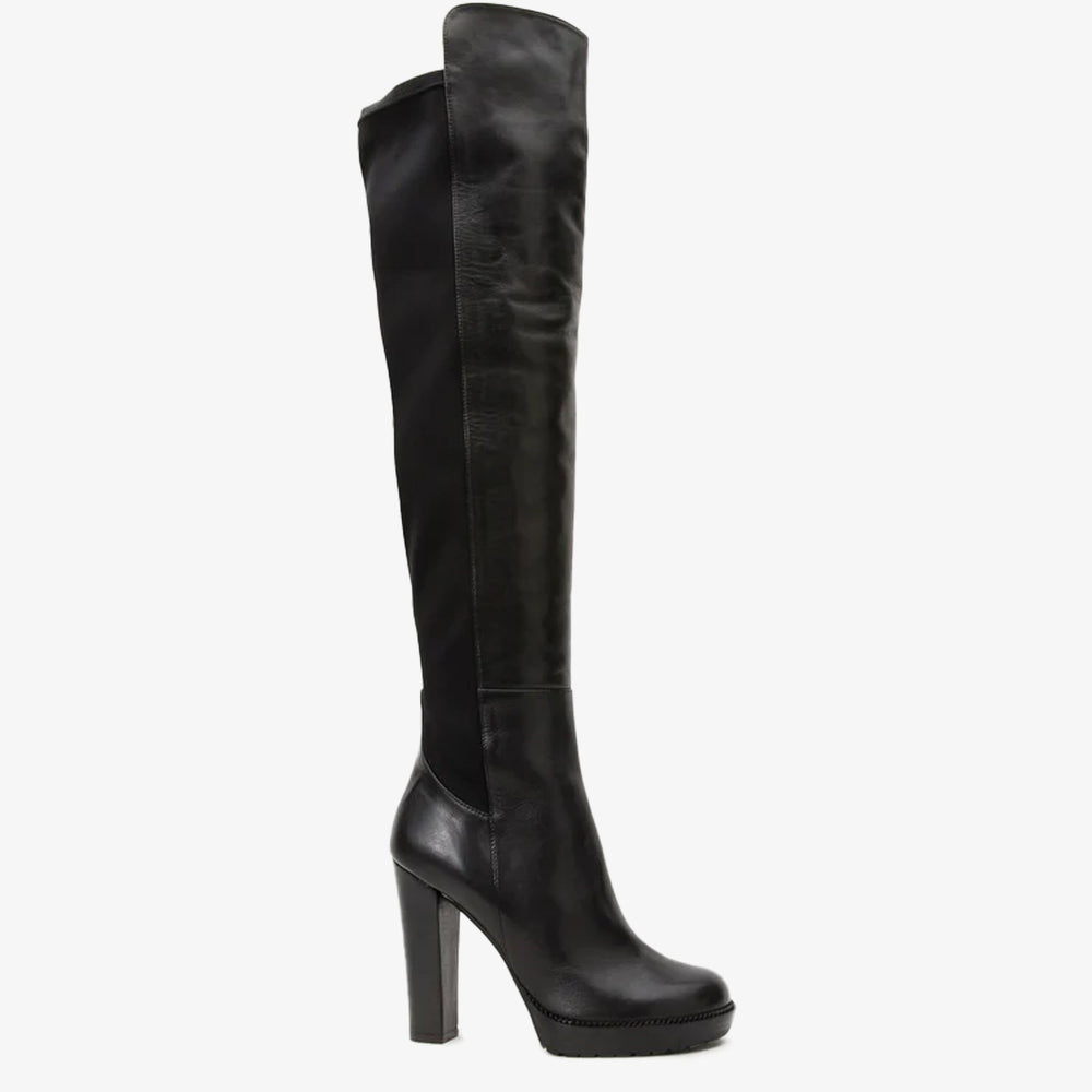 The Sao Paulo Black Leather Knee High Platform Heel Boot Exclusive Style
