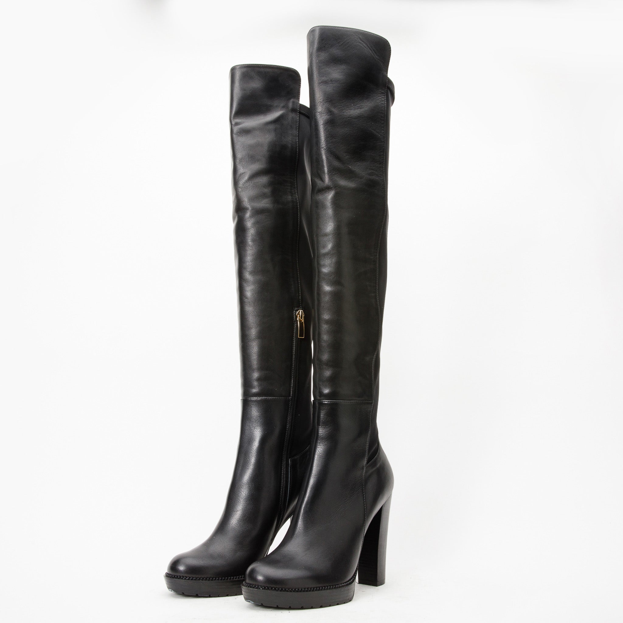 The Sao Paulo Black Leather Knee High Platform Heel Boot Exclusive Style