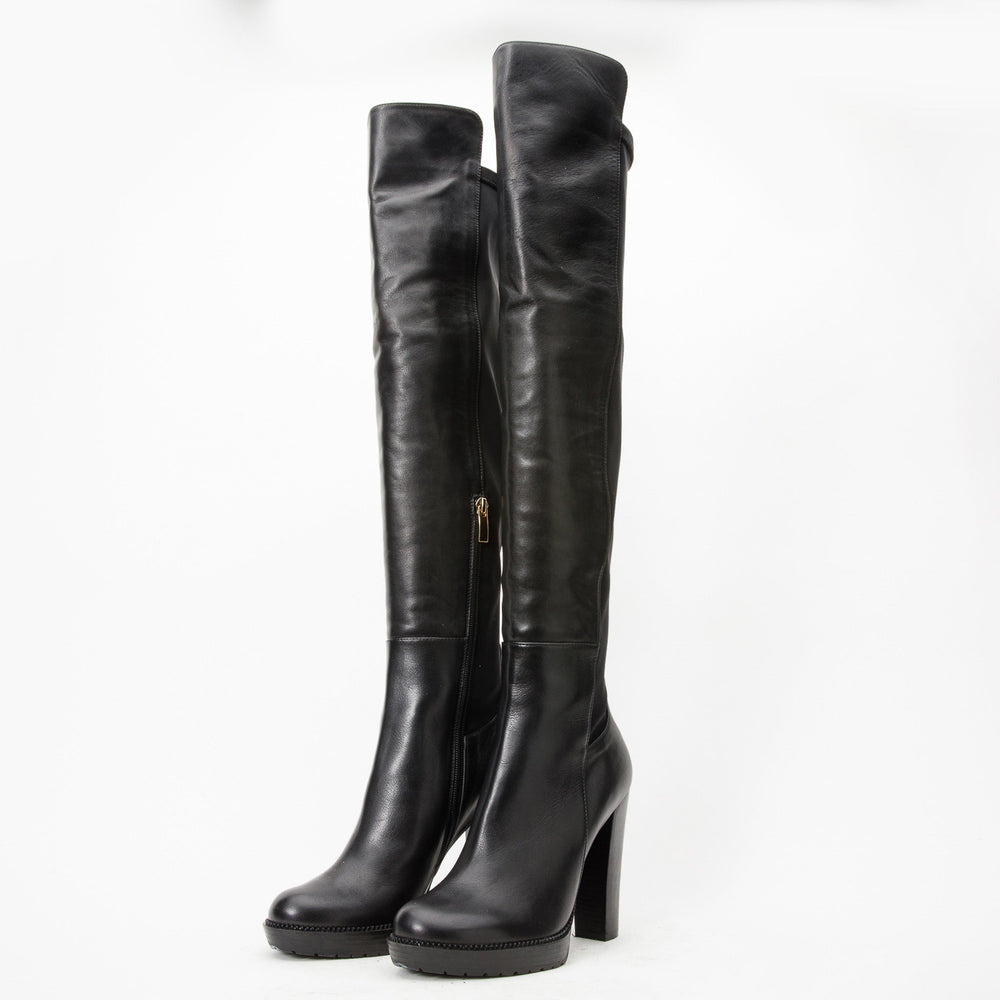 The Sao Paulo Black Leather Knee High Platform Heel Boot Exclusive Style