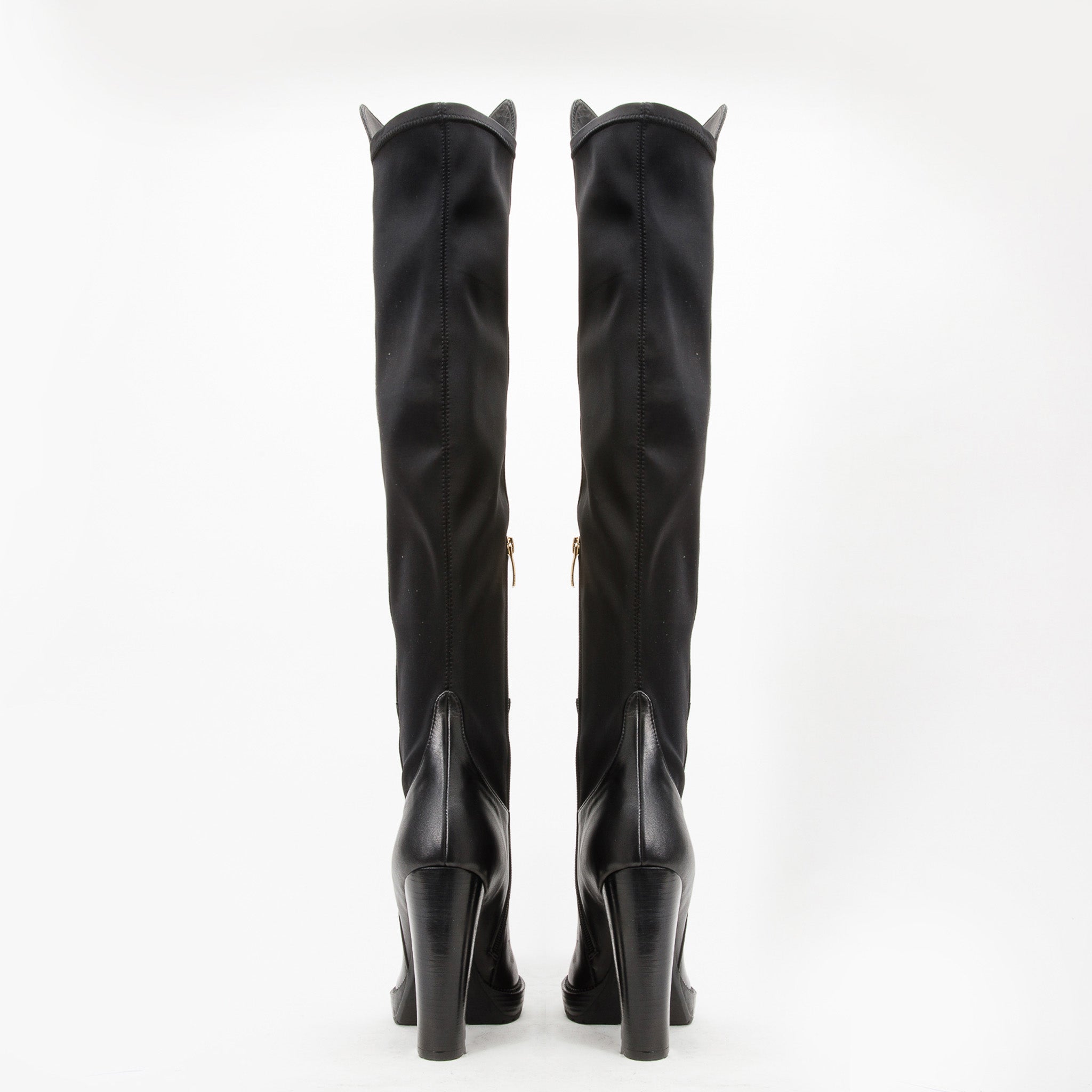 The Sao Paulo Black Leather Knee High Platform Heel Boot Exclusive Style