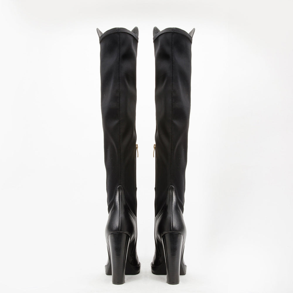 The Sao Paulo Black Leather Knee High Platform Heel Boot Exclusive Style