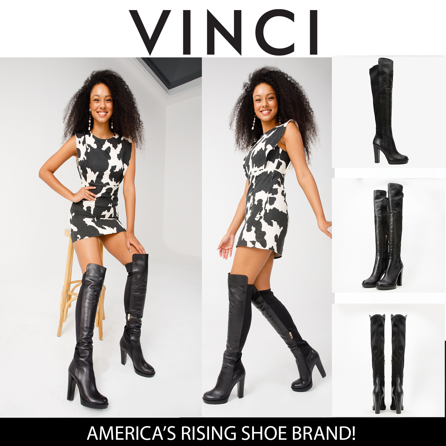 The Sao Paulo Black Leather Knee High Platform Heel Boot Exclusive Style