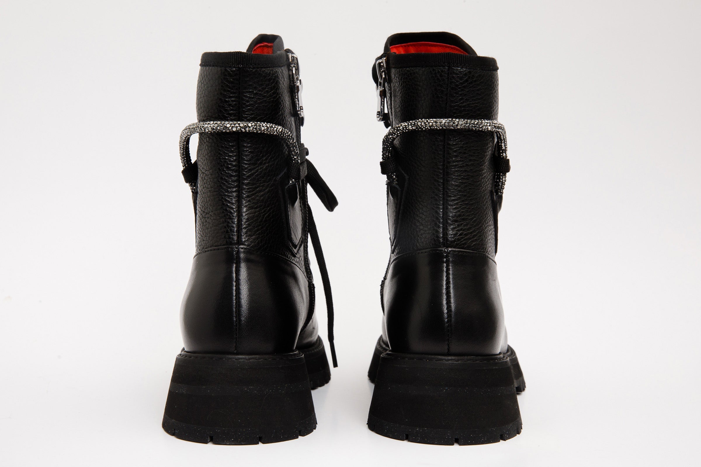 The Arata Black Leather Lace-Up Ankle Boot With a Side Zipper On Sale