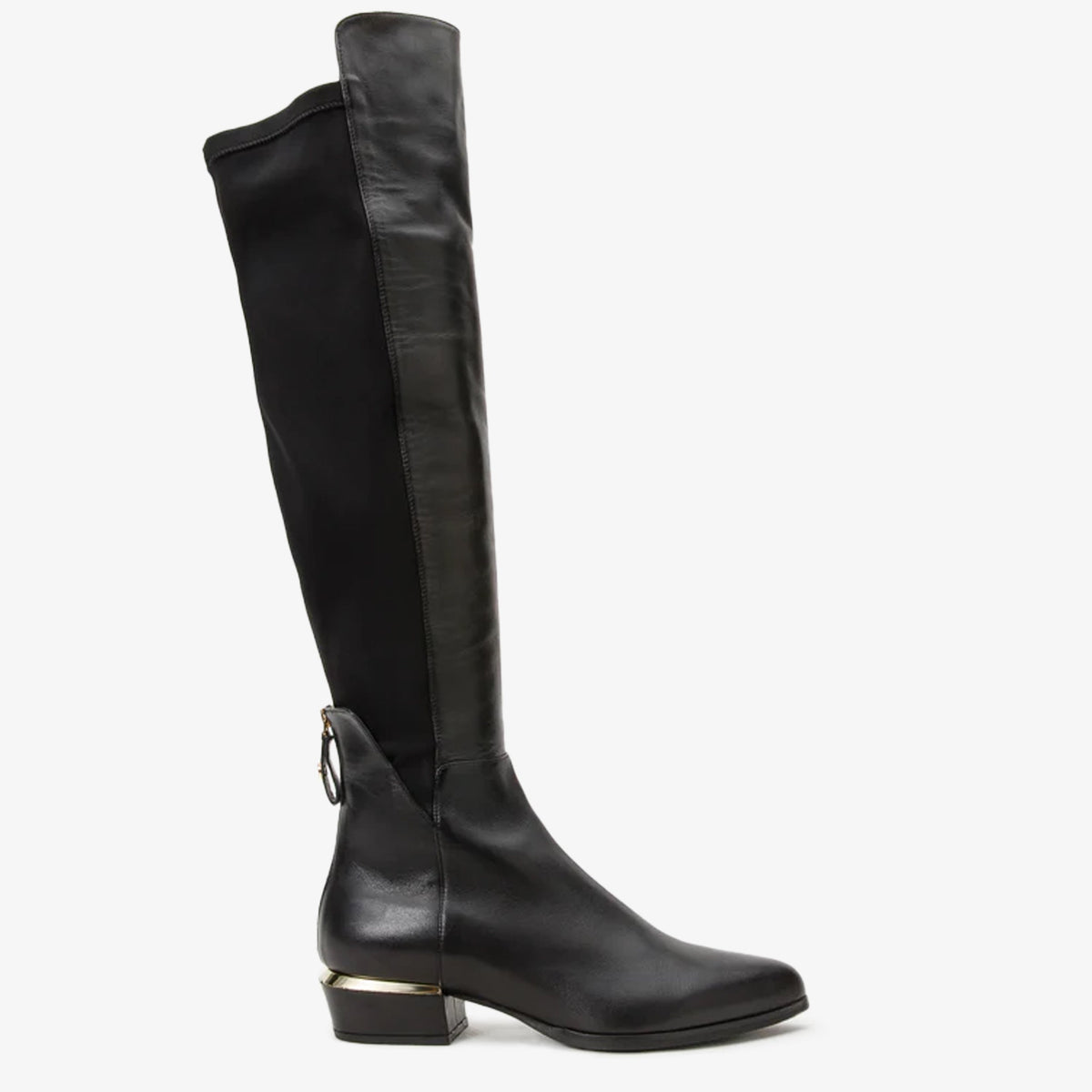 The Fairoks Black Leather Pointy Toe Knee High Boot For Sale